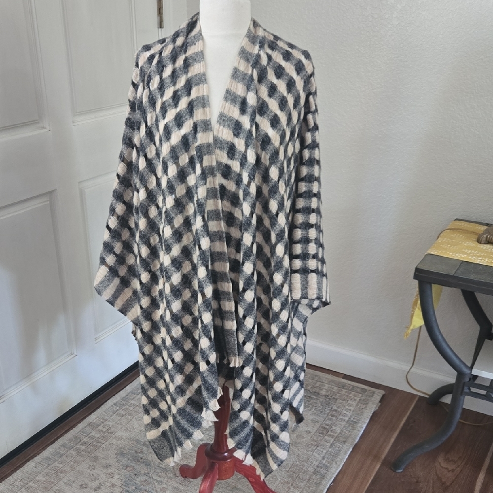 Cost Plus World Market Plaid Wrap - Cream and Charcoal